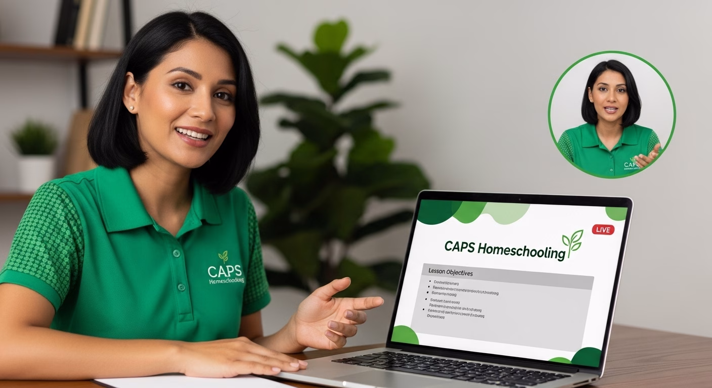 An Apex educator presenting a live CAPS Homeschooling lesson