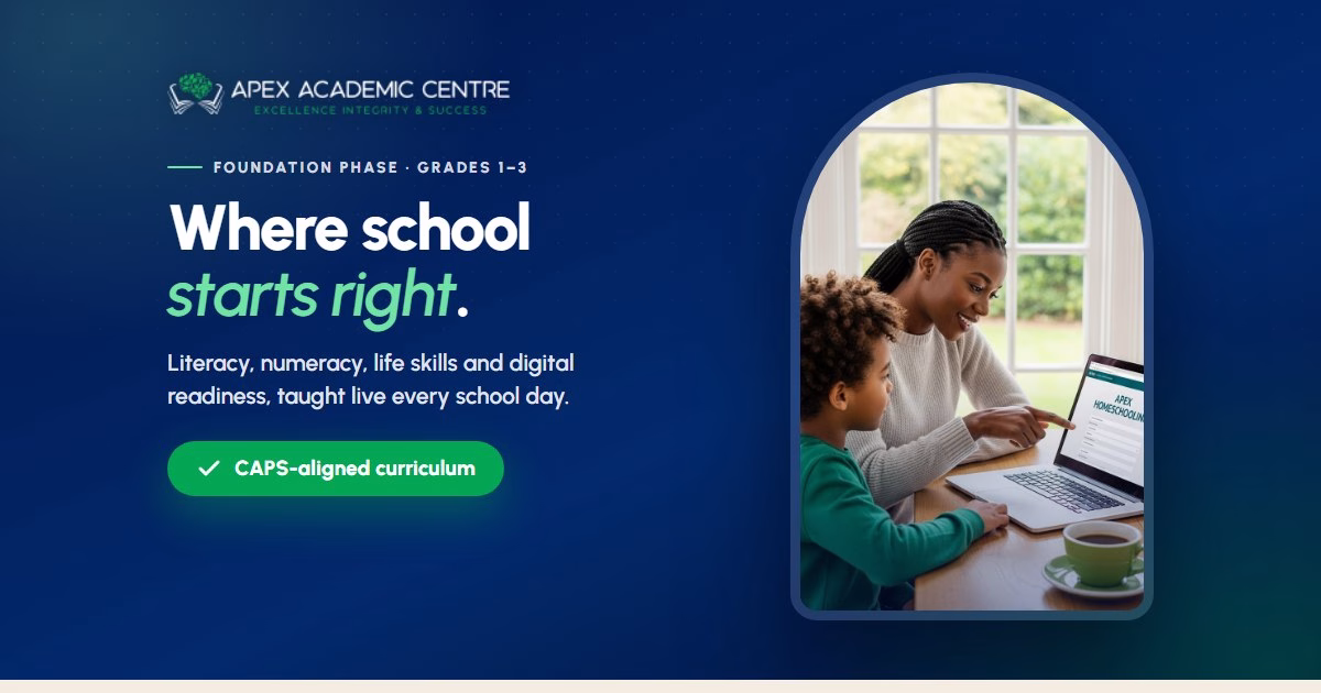 Foundation Phase homeschooling with Apex Academic Centre for CAPS Grades 1 to 3