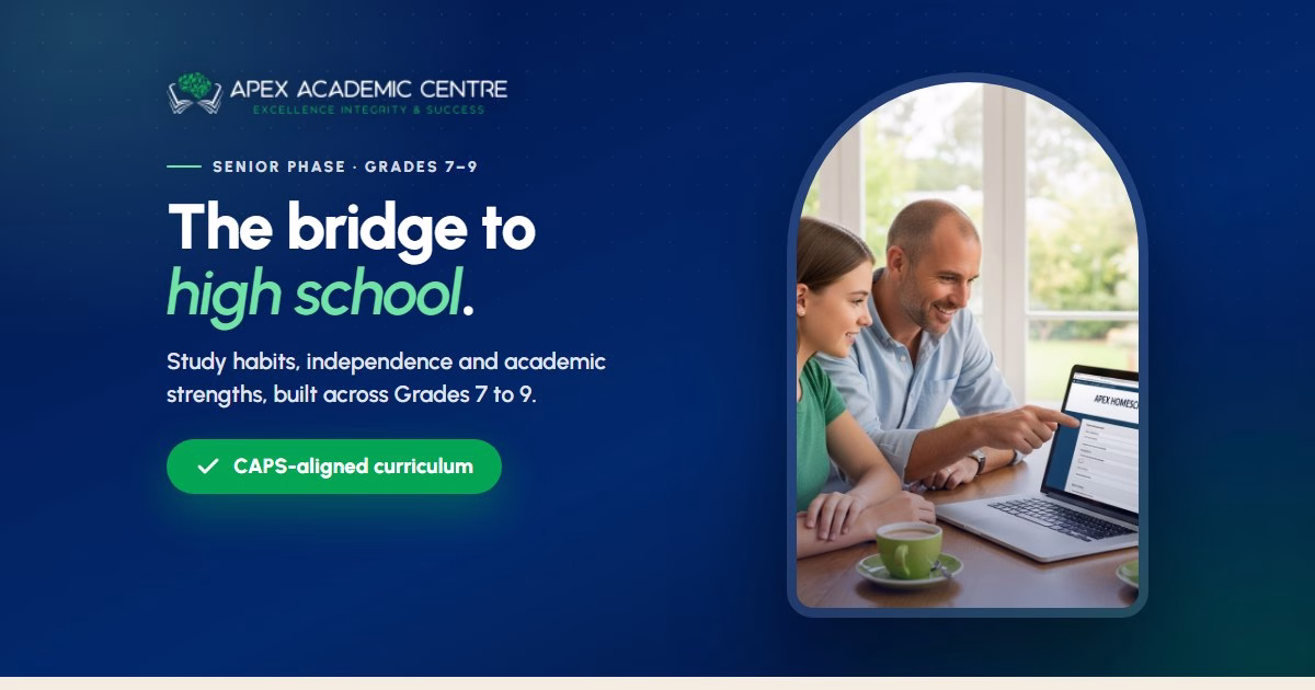 Senior Phase homeschooling with Apex Academic Centre for CAPS Grades 7 to 9